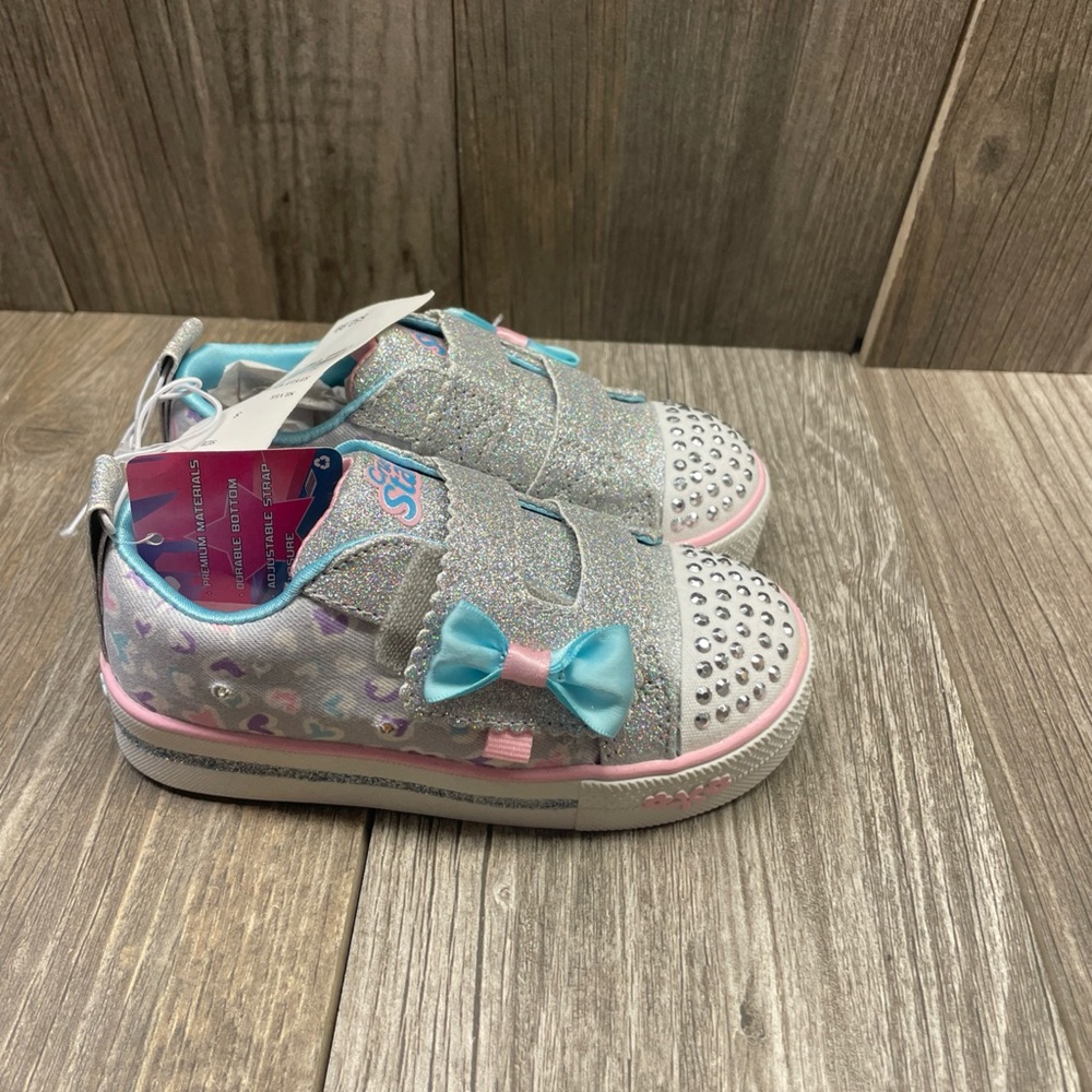 Sport by Skechers Lights Crystal Stars Sparkle Silver Blue Pink Girls Size 8 - Picture 10 of 15